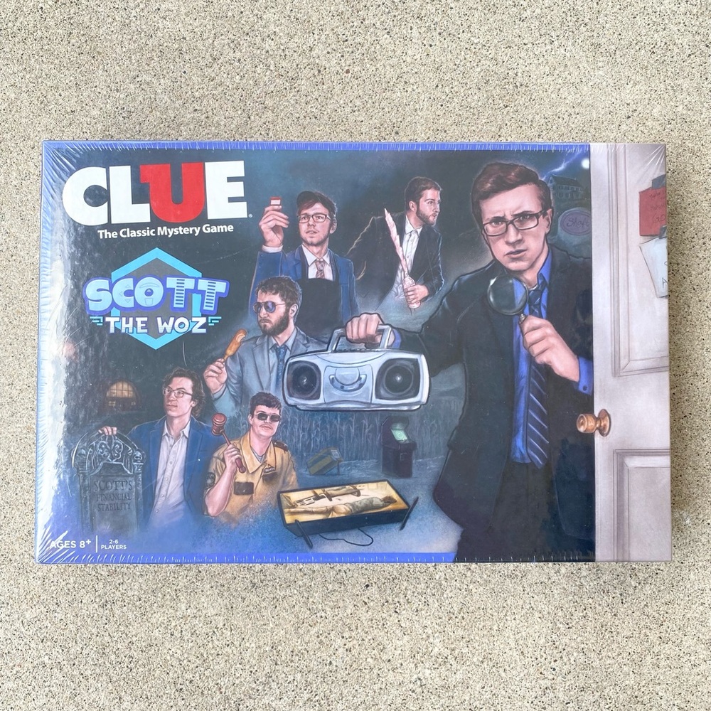 New Clue Scott The Woz Mystery Board Game Hasbro USAopoly Pixel Empire - Sealed